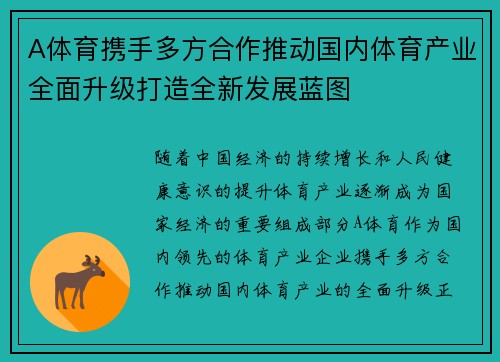 A体育携手多方合作推动国内体育产业全面升级打造全新发展蓝图